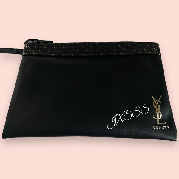 Black/Gold (Faux-Leather) YSL Beauty (Yves Saint Laurent) Cosmetic-Makeup Bag - Picture 8 of 16